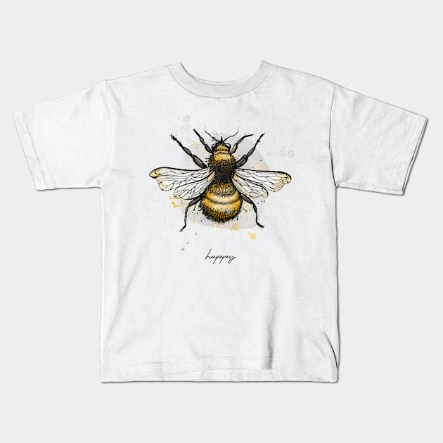 Bee Happy watercolor painting. Motivational quote Kids T-Shirt by RenattaZare